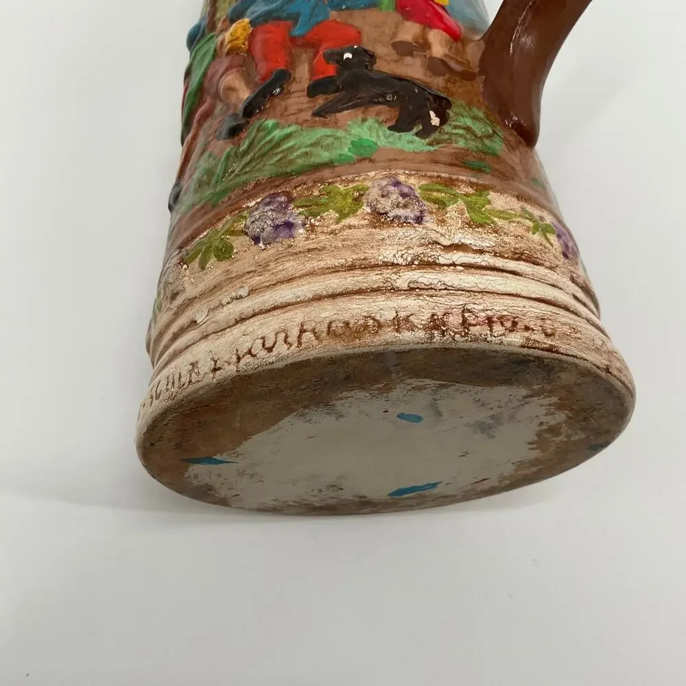 Vintage Beer Stein Les Schirz Kurhaus German Style Raised Relief Folk Ceramic